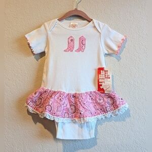 Pink and White Baby Onesie with Ruffle Skirt